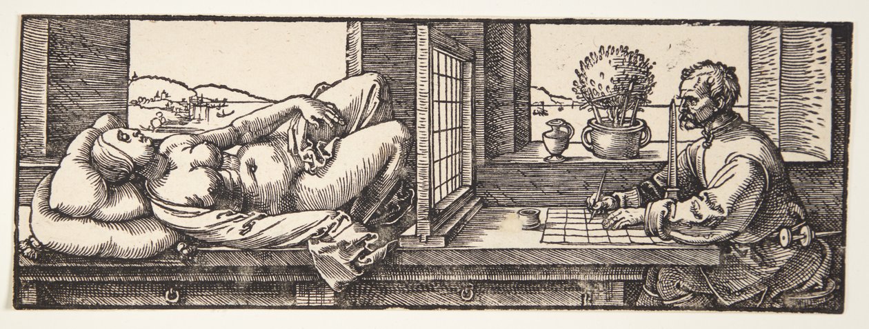 Tegner tegner en nøgen af Albrecht Dürer