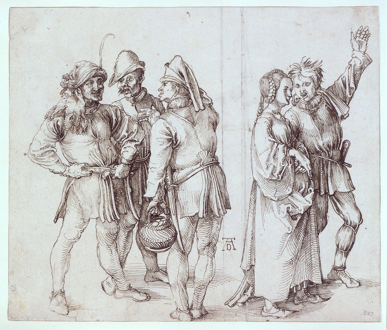Tre markedsbønder og et bondepar af Albrecht Dürer