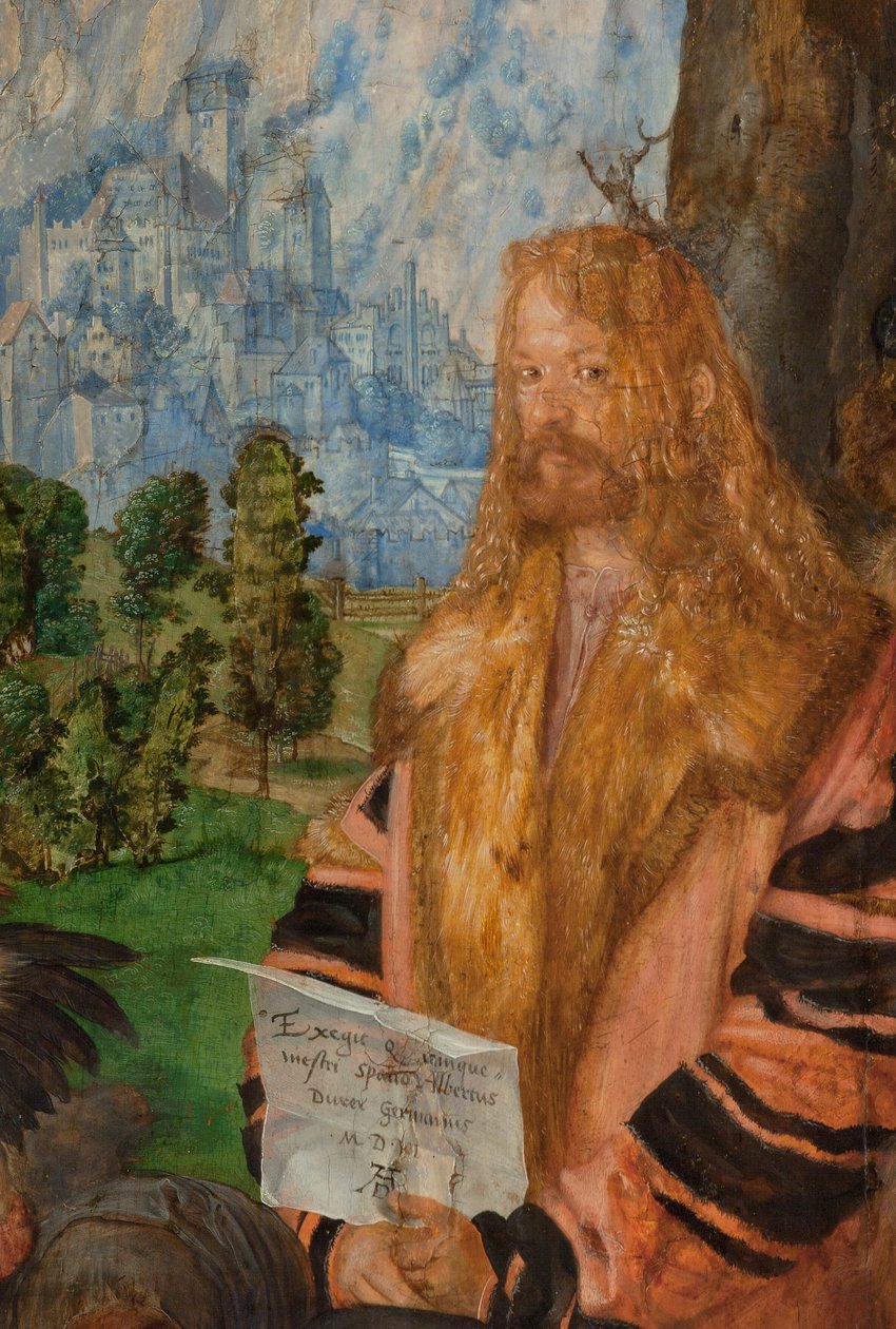 Rosenkransfesten, detalje øverst til højre:
Selvportræt af Albrecht Dürer