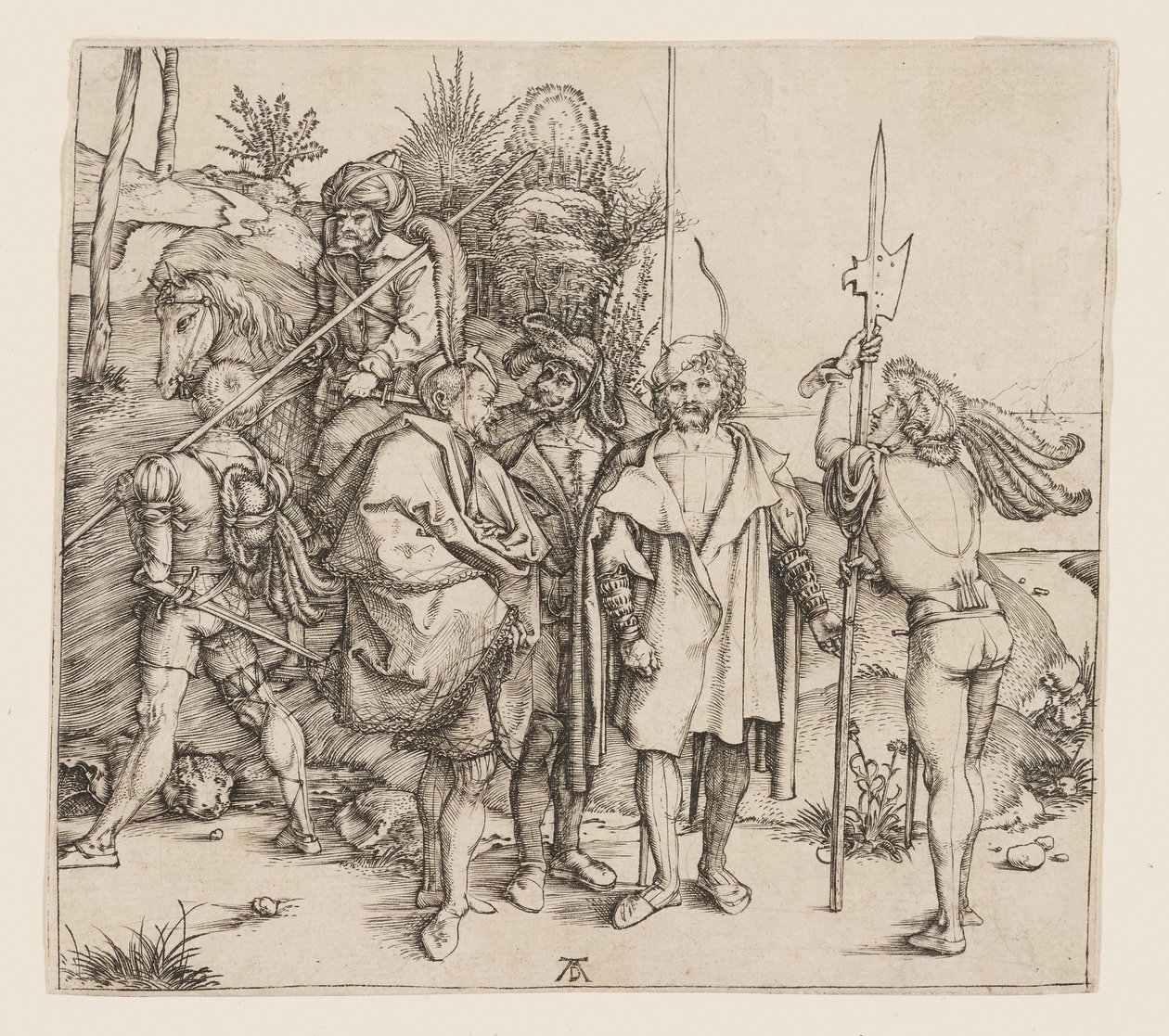 Fem fodsoldater og en ridende tyrker af Albrecht Dürer