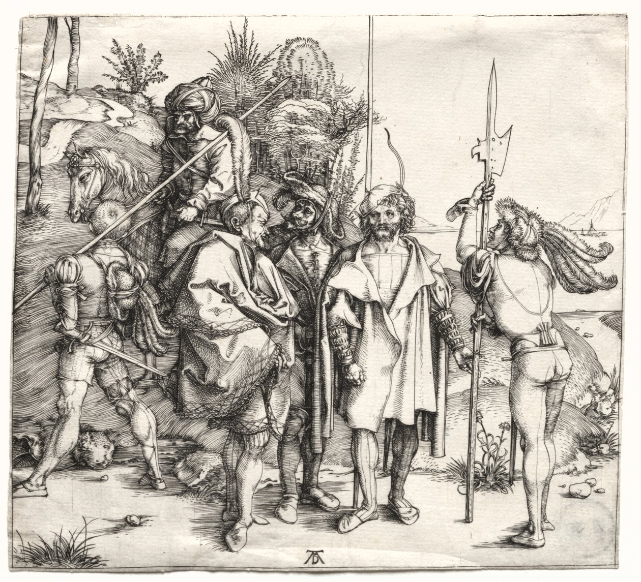 Fem soldater og en tyrker til hest af Albrecht Dürer