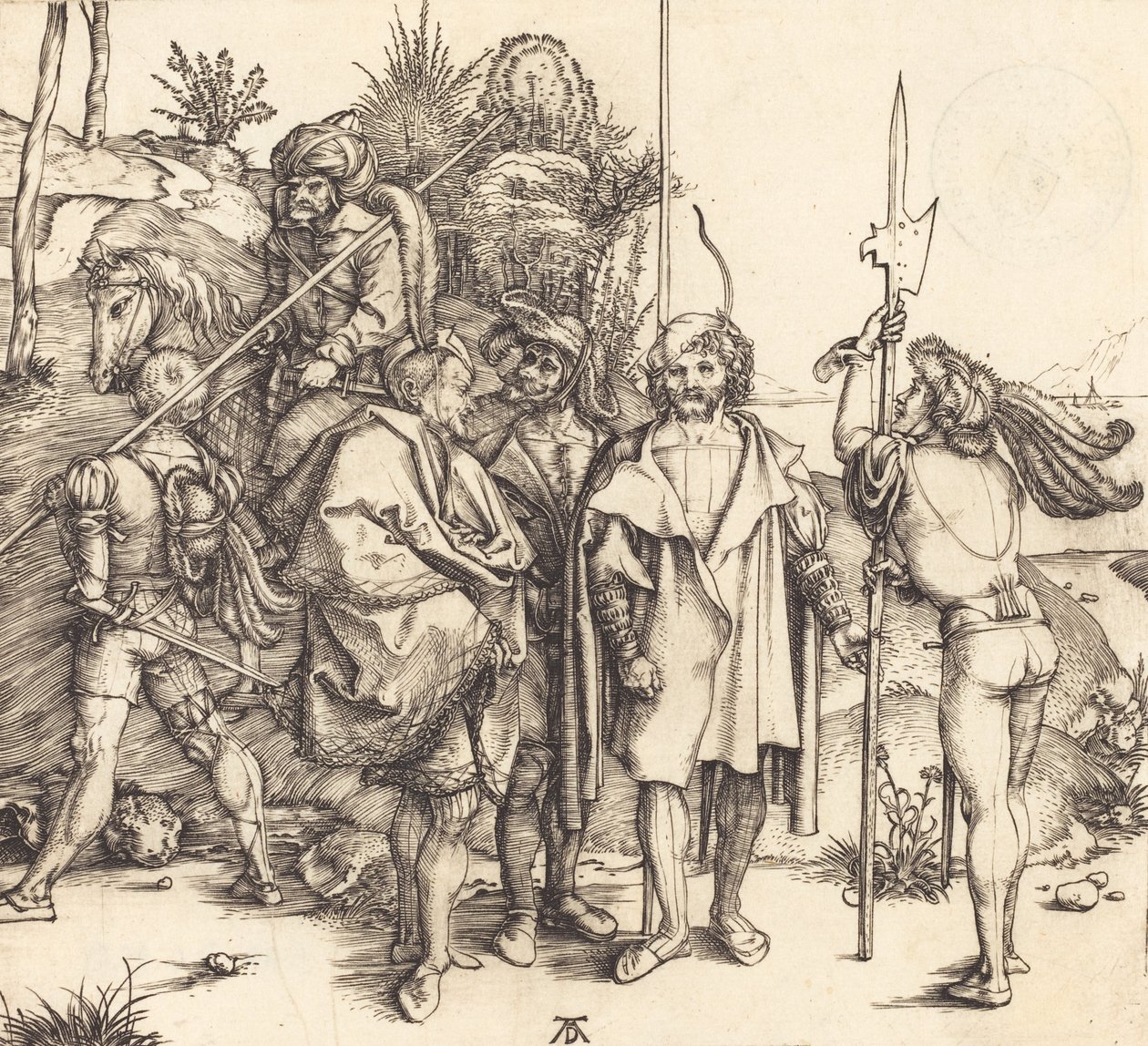 Fem soldater og en tyrker til hest, 14951496. af Albrecht Dürer
