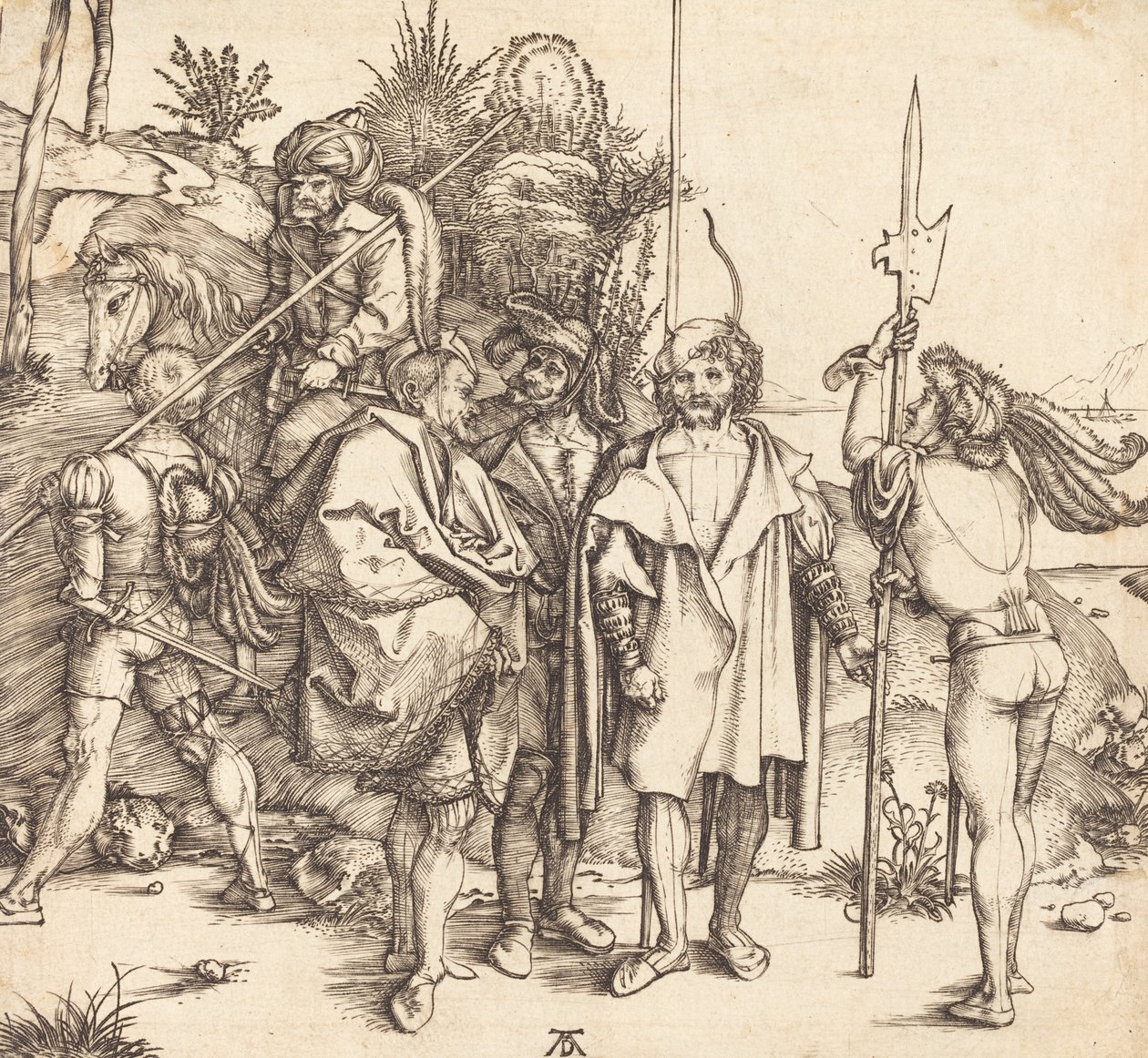 Fem soldater og en tyrker til hest, 14951496. af Albrecht Dürer