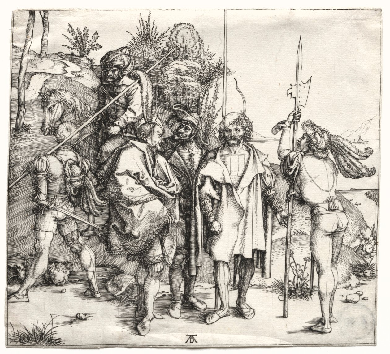 Fem soldater og en tyrker til hest, formentlig 1496. af Albrecht Dürer