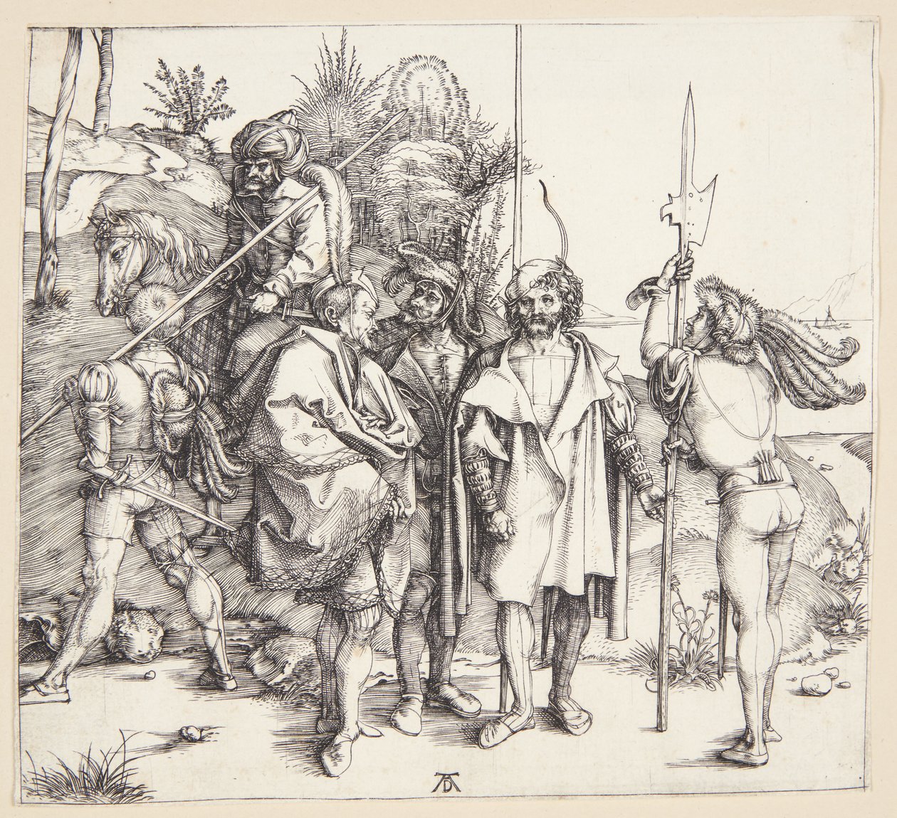 Fem lansquenets og en orientalsk hesteryg af Albrecht Dürer