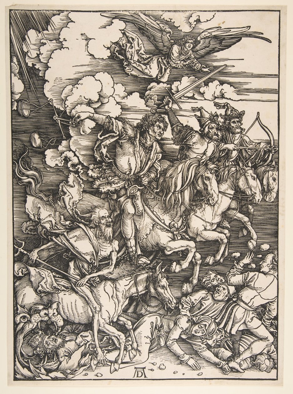 Four Horsemen of the Apocalypse, ca. 14971498. af Albrecht Dürer