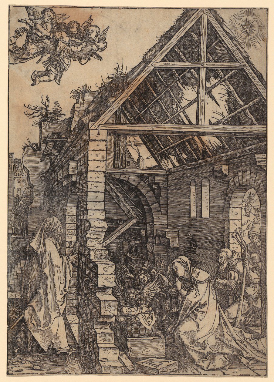Kristi fødsel, blad 10 i serien „Jomfru Marias liv“ af Albrecht Dürer