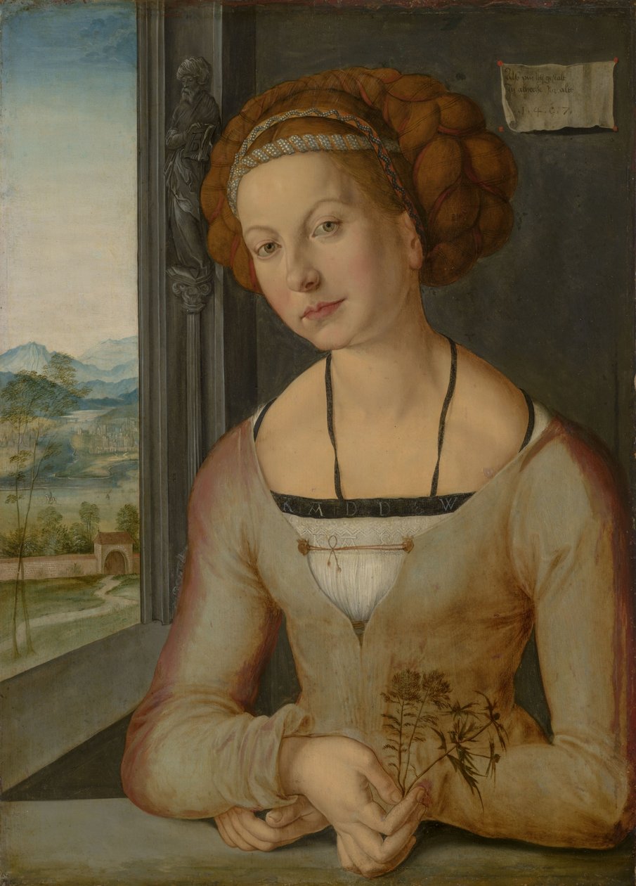 Tysk: Portræt af den såkaldte Fürlegerin med flettet hår Portræt af Katharina Frey eller Fürleger af Albrecht Dürer