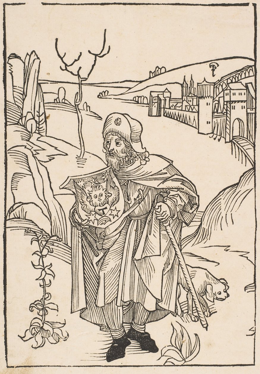 Gerson som pilgrim, frontispice til Gersonis Opera, 1489.n.d. af Albrecht Dürer
