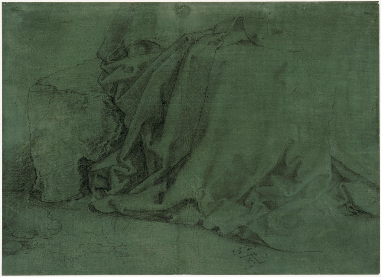 Dragtstudie af en kvinde siddende på en stenbænk af Albrecht Dürer