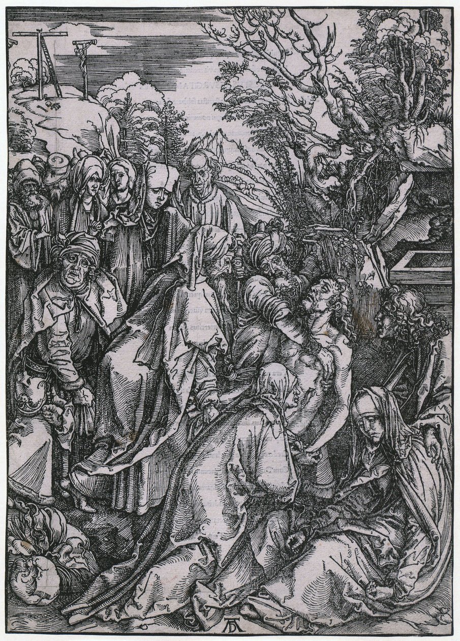Kristi gravlæggelse, blad 10 af serien „Den store passion“ af Albrecht Dürer