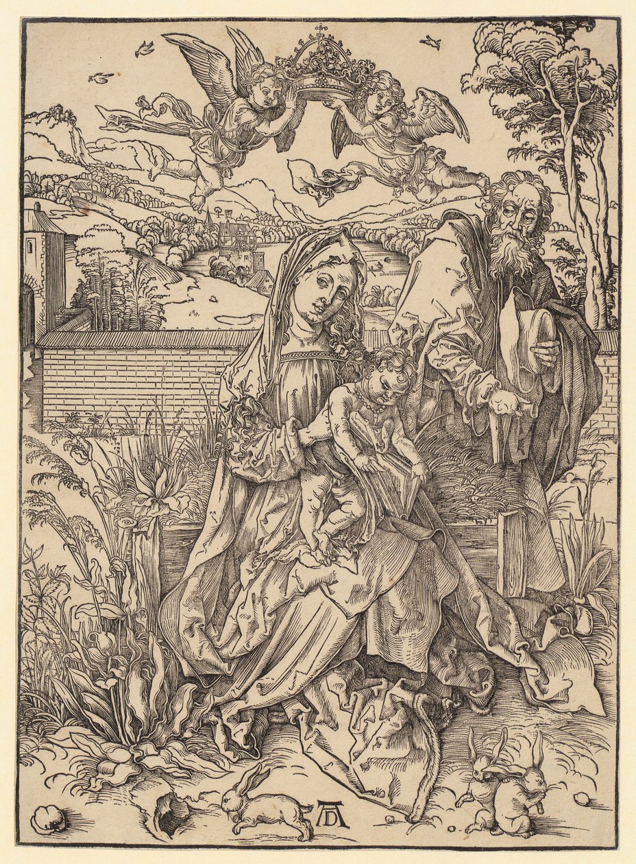 Den hellige familie med de tre harer af Albrecht Dürer