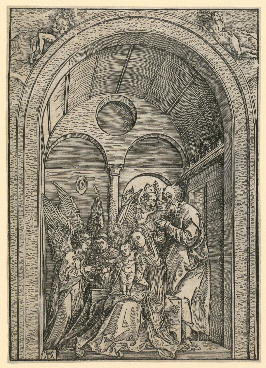 Den hellige familie med to engle i hvælvingen af Albrecht Dürer