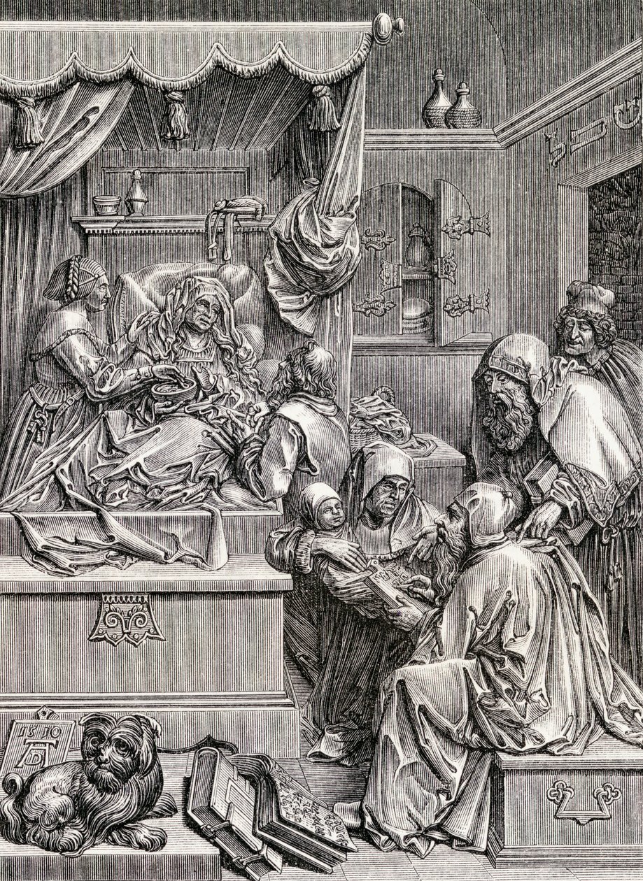 Højrelief skulptur af St Johns fødsel, 1855 af Albrecht Dürer