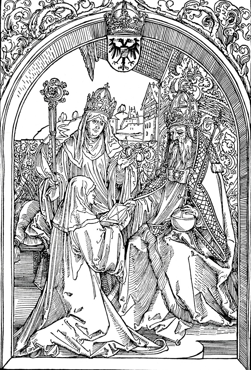 Hrotsvitha præsenterer sin bog til kejser Otto I, 1501 1906 af Albrecht Dürer