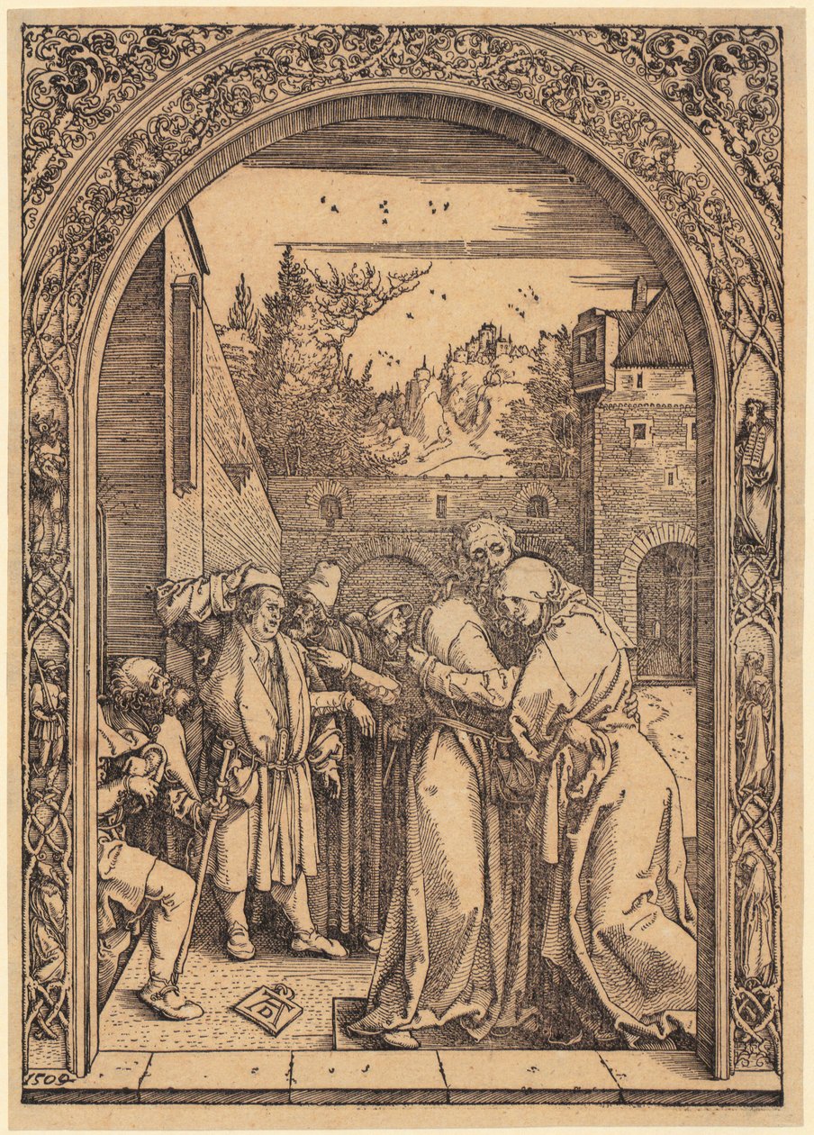 Joachim og Anna under Den Gyldne Port, blad 4 i serien »Jomfru Marias liv« af Albrecht Dürer