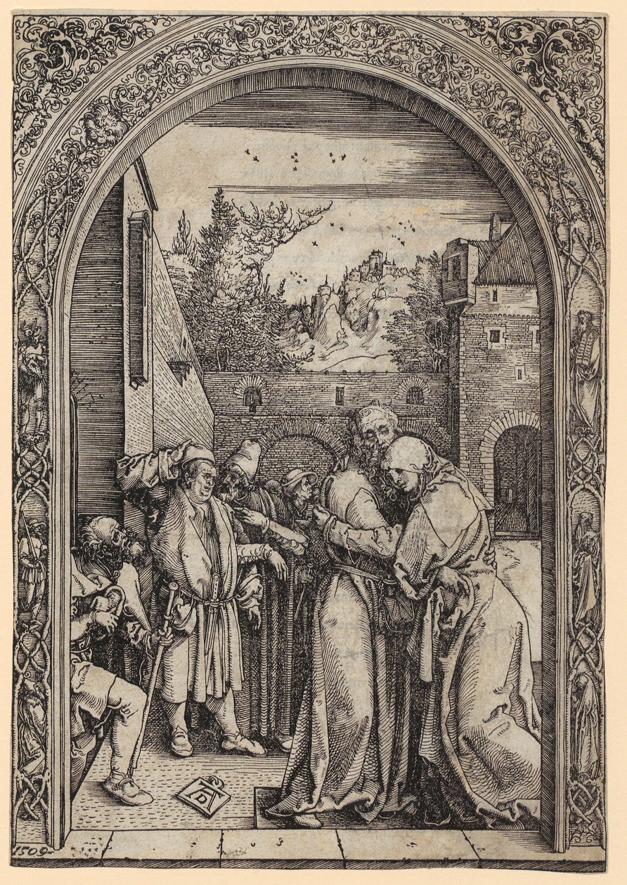 Joachim og Anna under Den Gyldne Port, blad 4 i serien „Marias liv“ af Albrecht Dürer