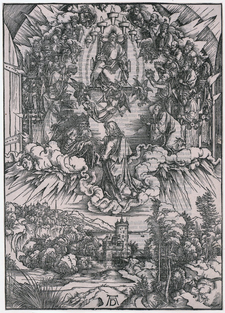 Johannes foran Gud Fader og de ældste, figur II, ark 4 i serien »Apokalypsen« af Albrecht Dürer