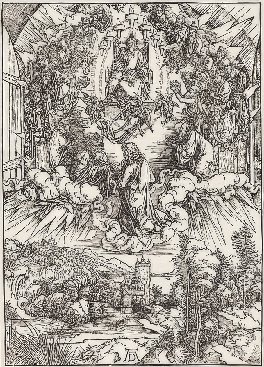 Johannes foran Gud Faderen og de ældste, fra episoden af ​​Apokalypsen. 1496 af Albrecht Dürer