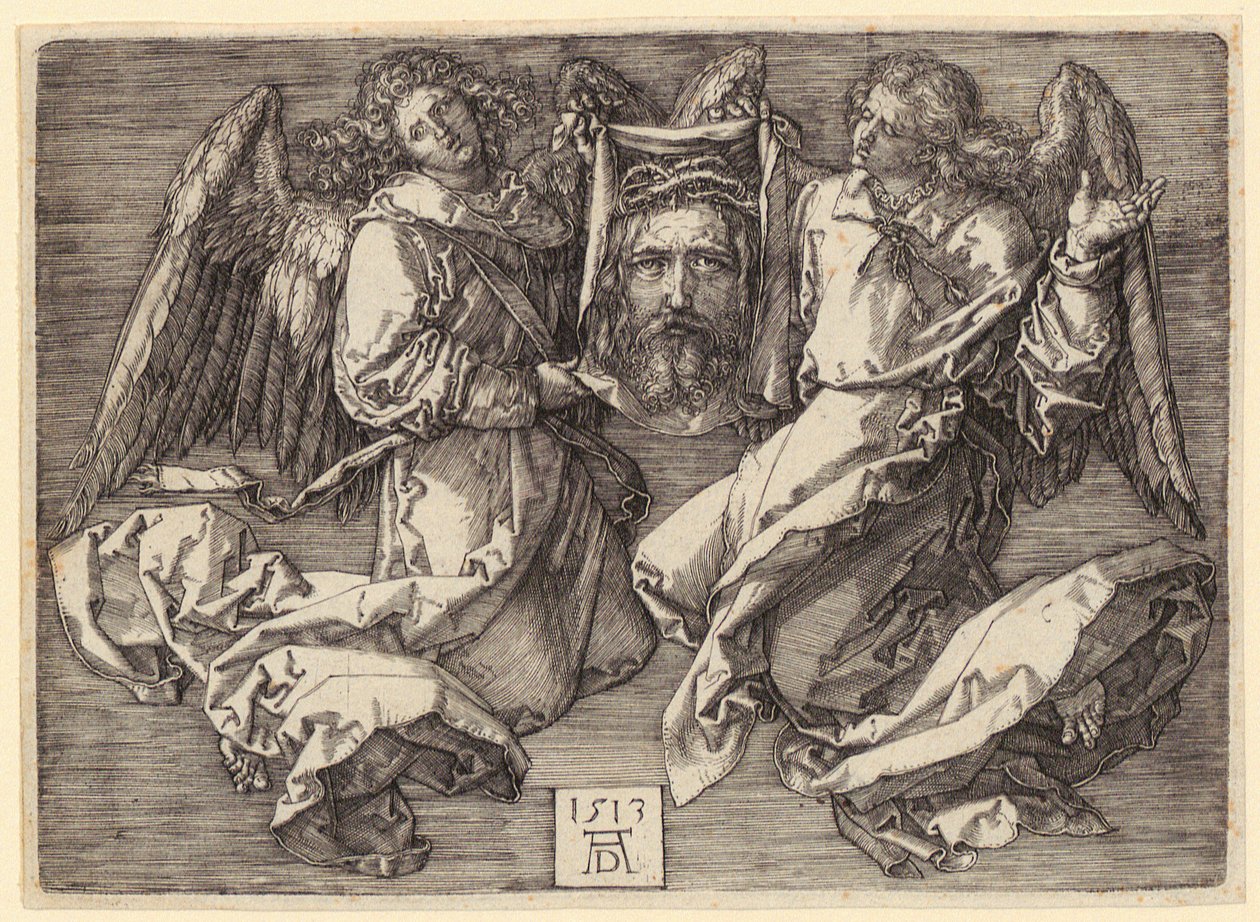 Jomfru med hårbånd i strålekrans på måneseglen af Albrecht Dürer
