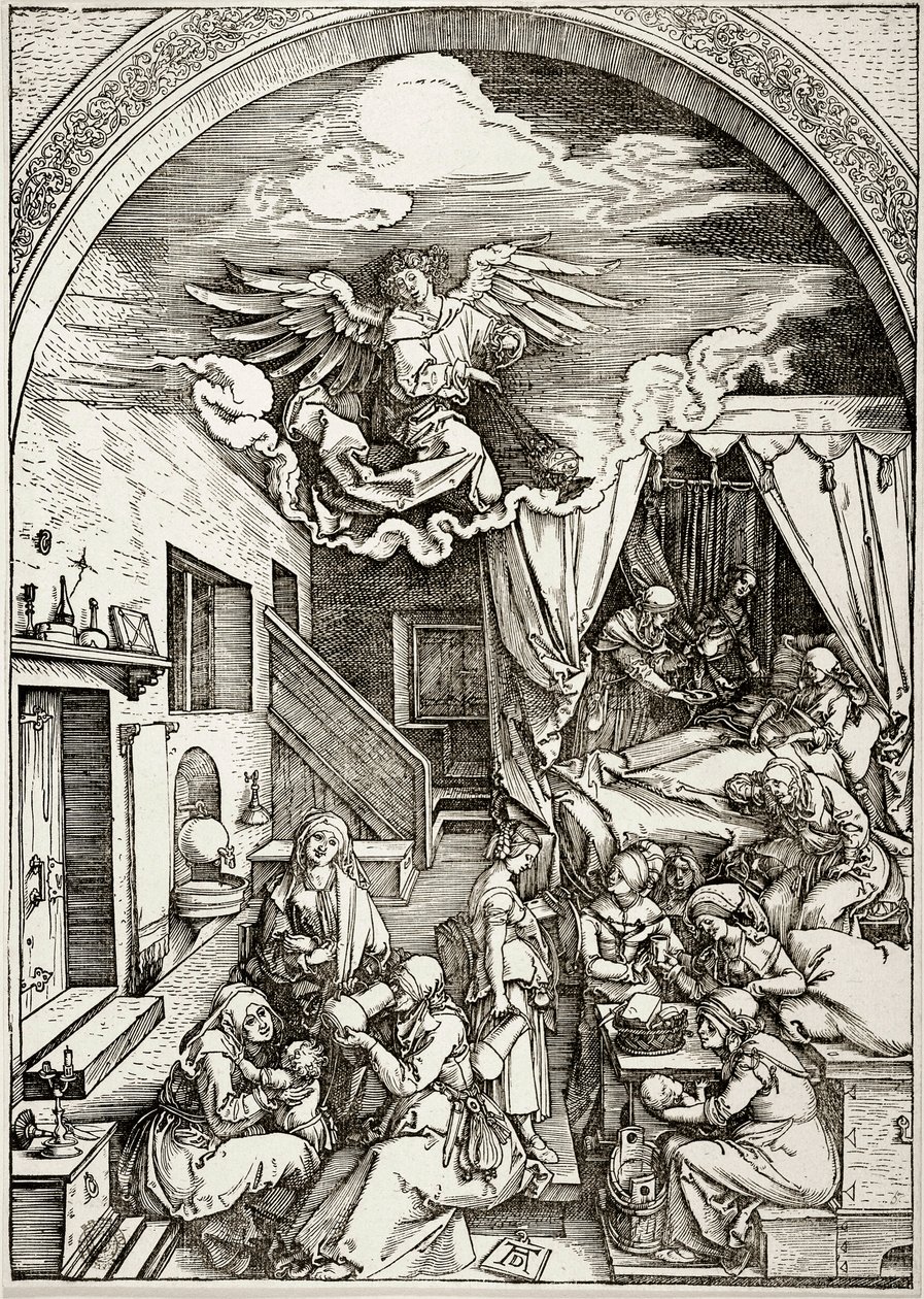 Jomfru Marias liv: Jomfru Marias fødsel (Bartsch 80) af Albrecht Dürer