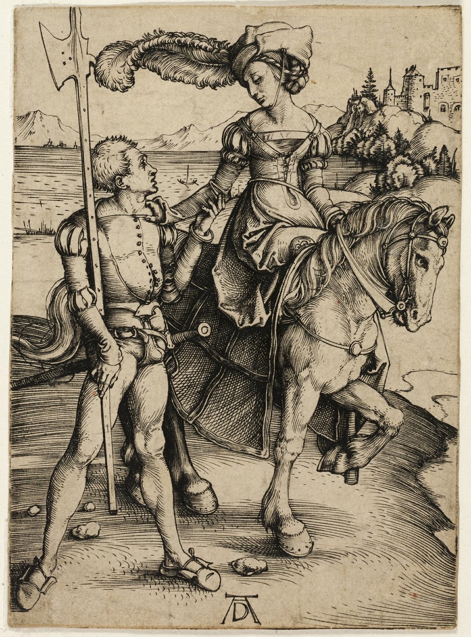 Dame til Hest og Landsknecht af Albrecht Dürer