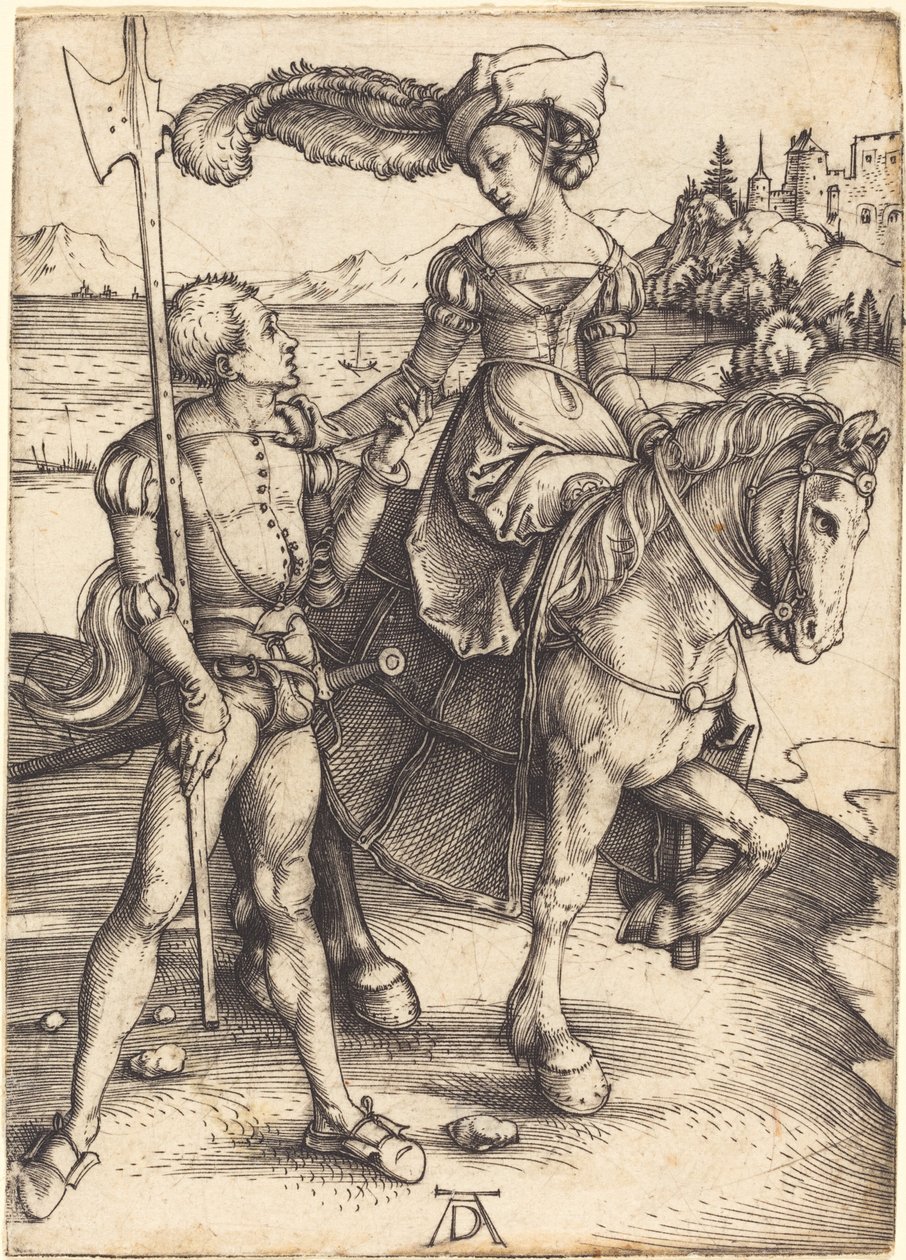 Dame til hest og Lansquenet af Albrecht Dürer