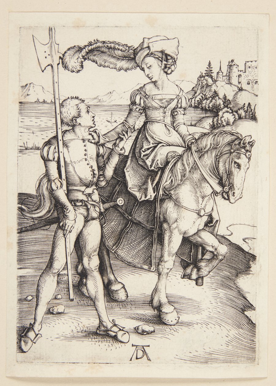 Dame til hest og lansquenet af Albrecht Dürer