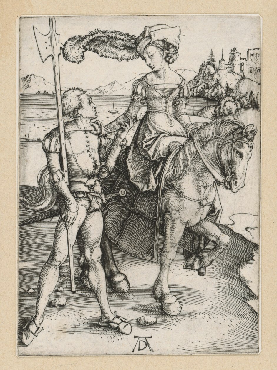 Landsknægt og ung dame til hest af Albrecht Dürer