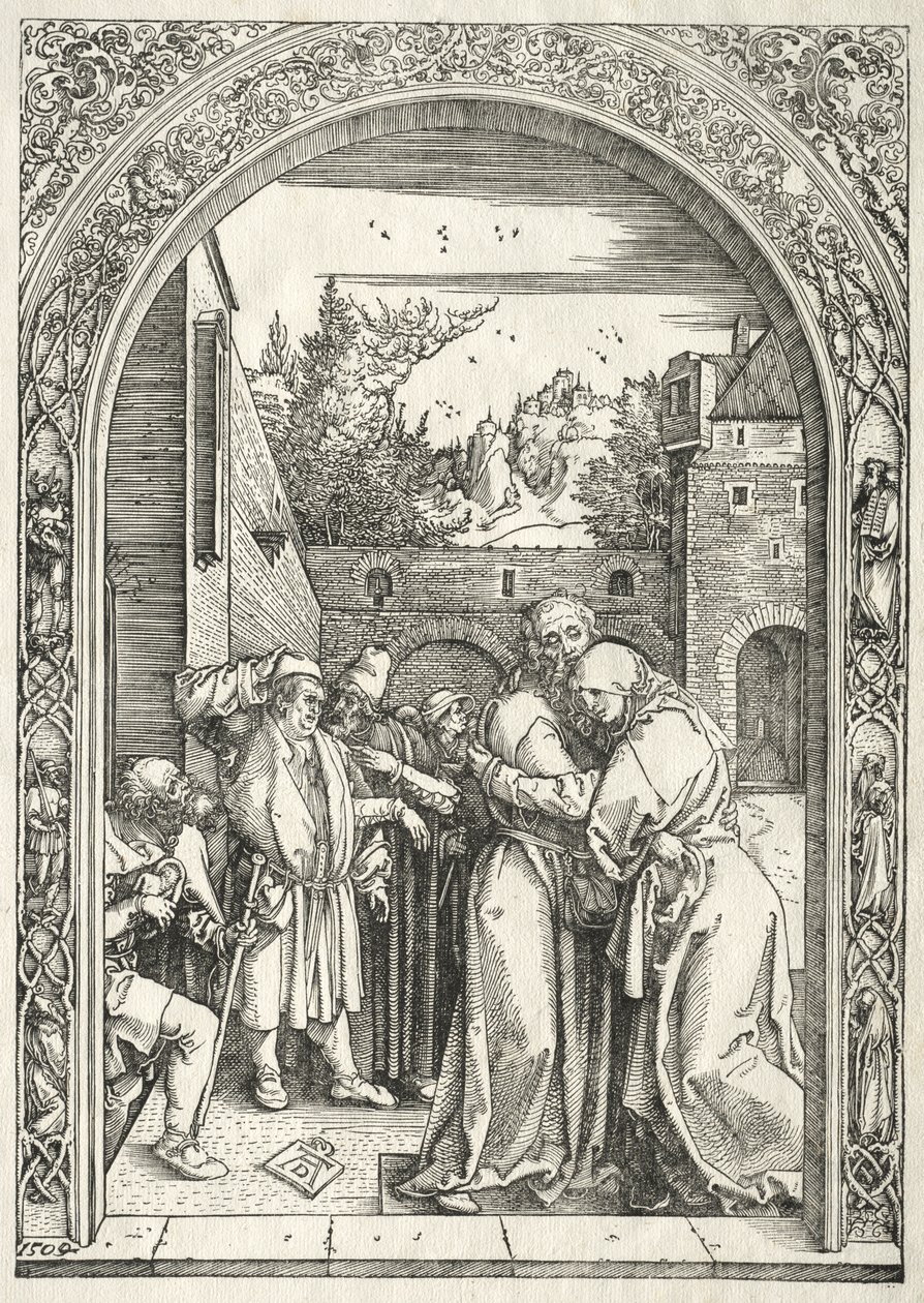 Jomfruens liv: Joachim og Anna omfavner under den gyldne port af Albrecht Dürer