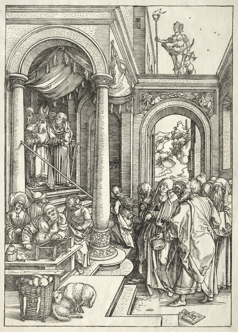 Jomfruens liv: Præsentation af den unge jomfru i templet, 1504-1505. af Albrecht Dürer