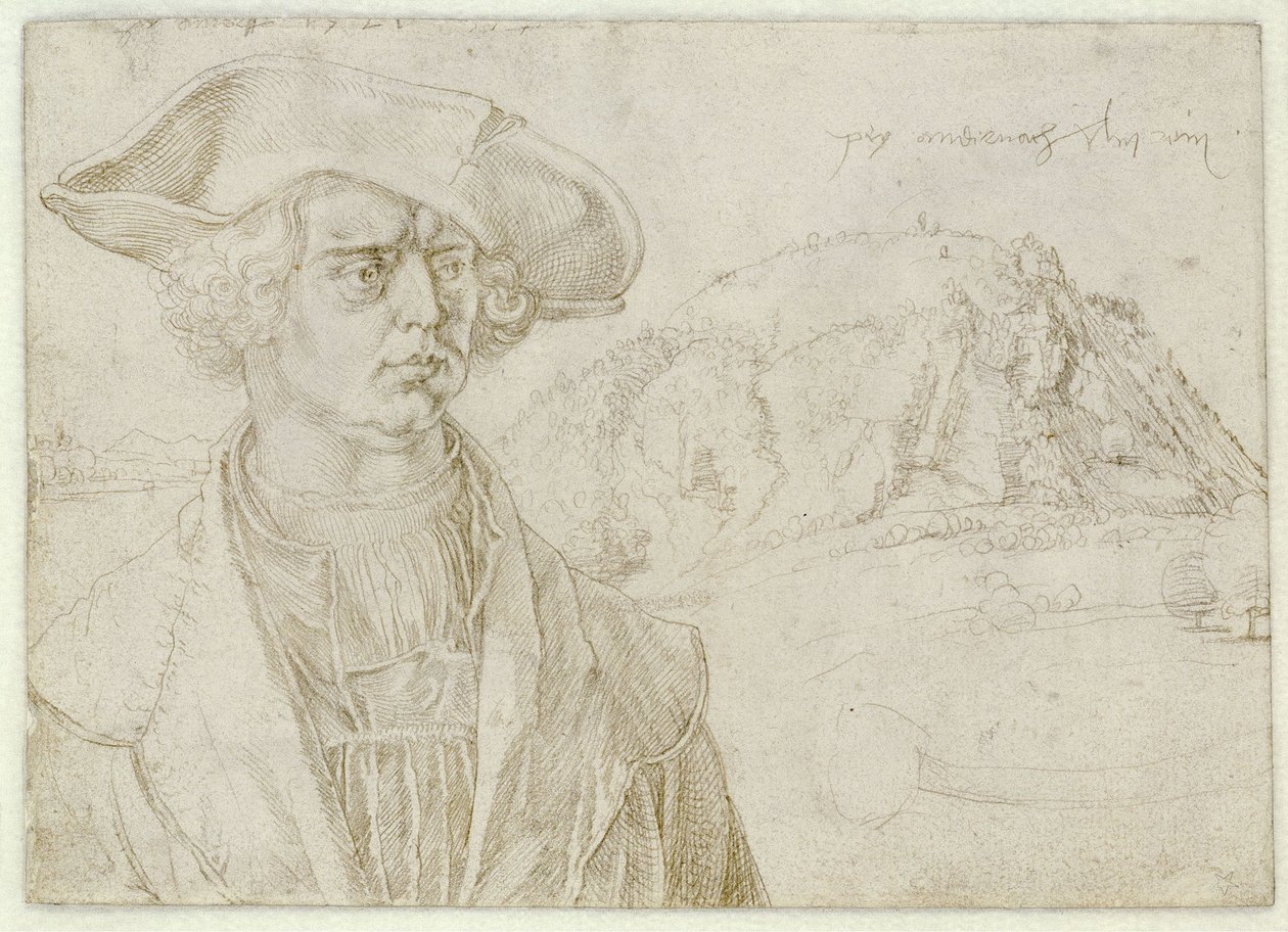 Mandligt brystbillede (Aert Bruyn?) og landskab ved Andernach af Albrecht Dürer