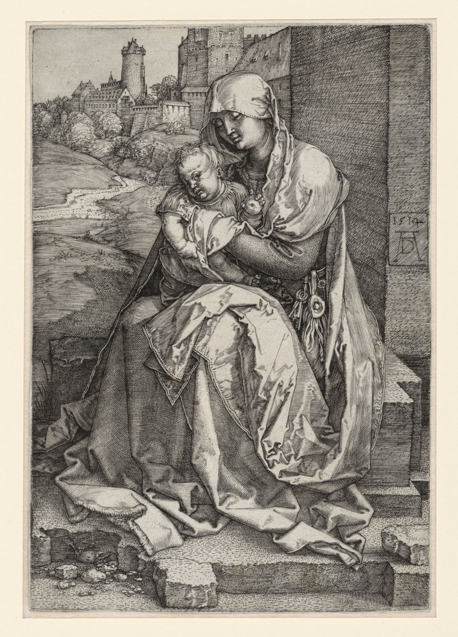 Maria med barnet, siddende foran en mur af Albrecht Dürer