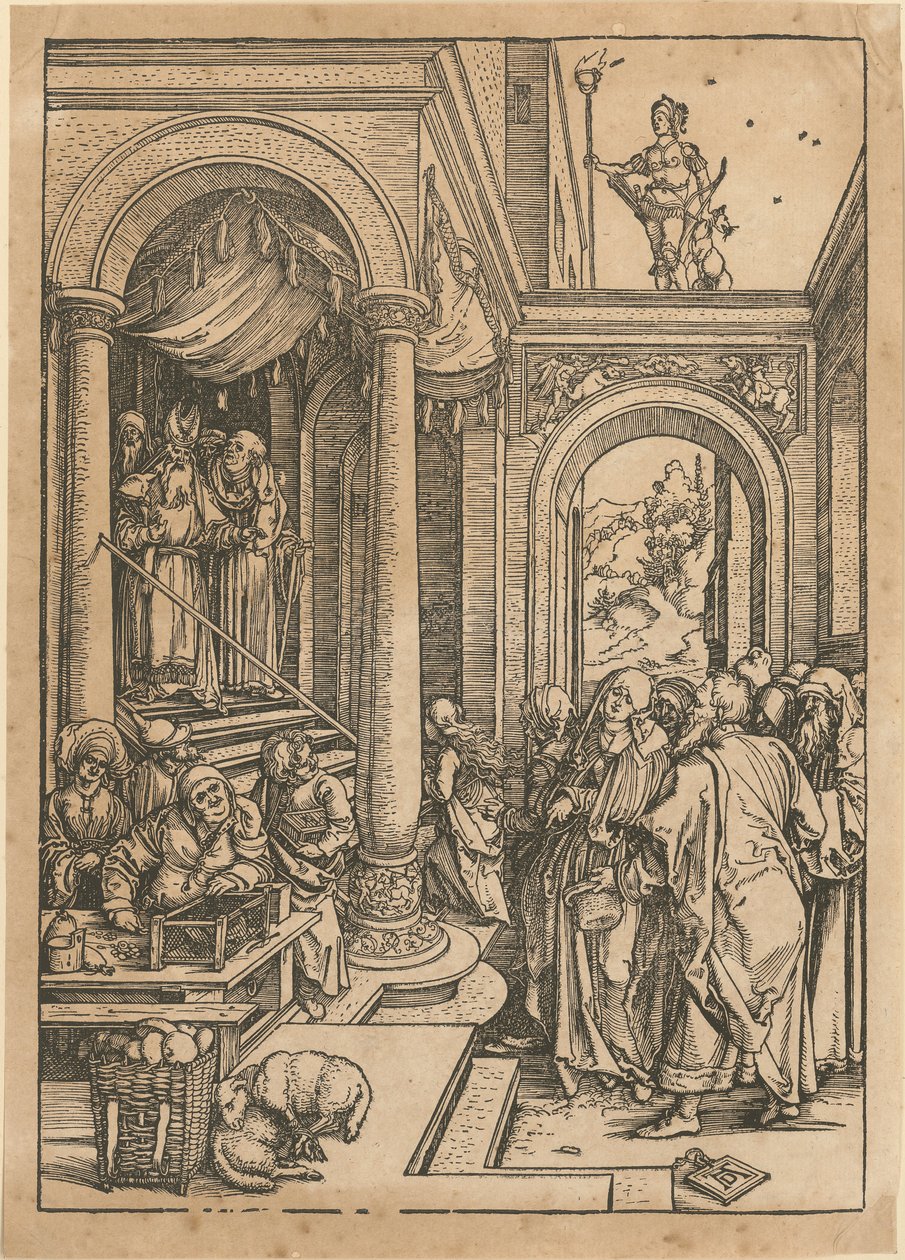 Jomfru Marias tempelbesøg, blad 6 i serien »Jomfru Marias liv« af Albrecht Dürer