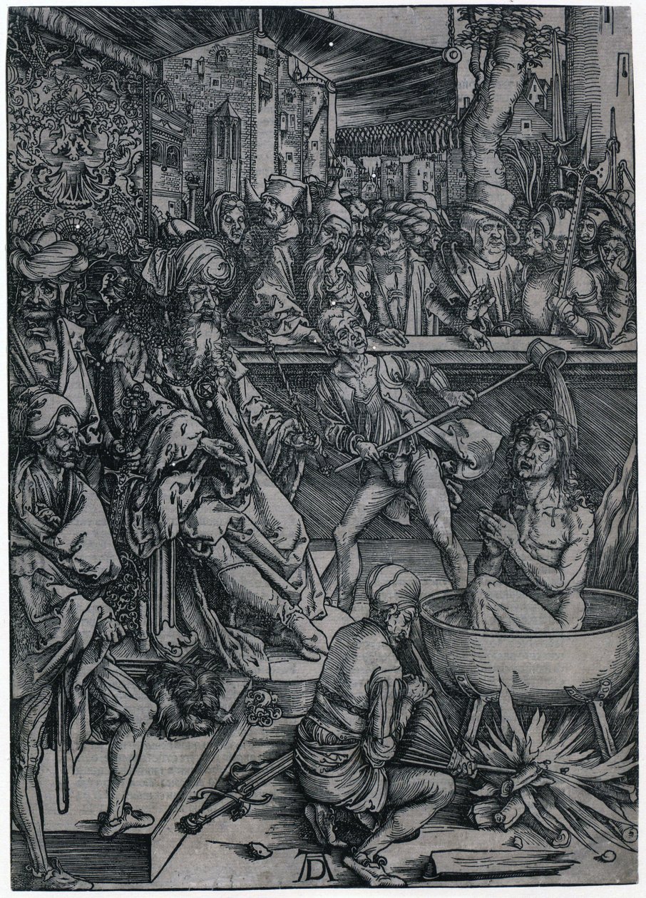 Evangelisten Johannes’ martyrium, blad 2  i serien »Apokalypsen« af Albrecht Dürer