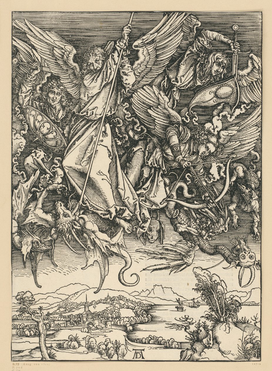 Michaels kamp med dragen (Apokalypsen) af Albrecht Dürer