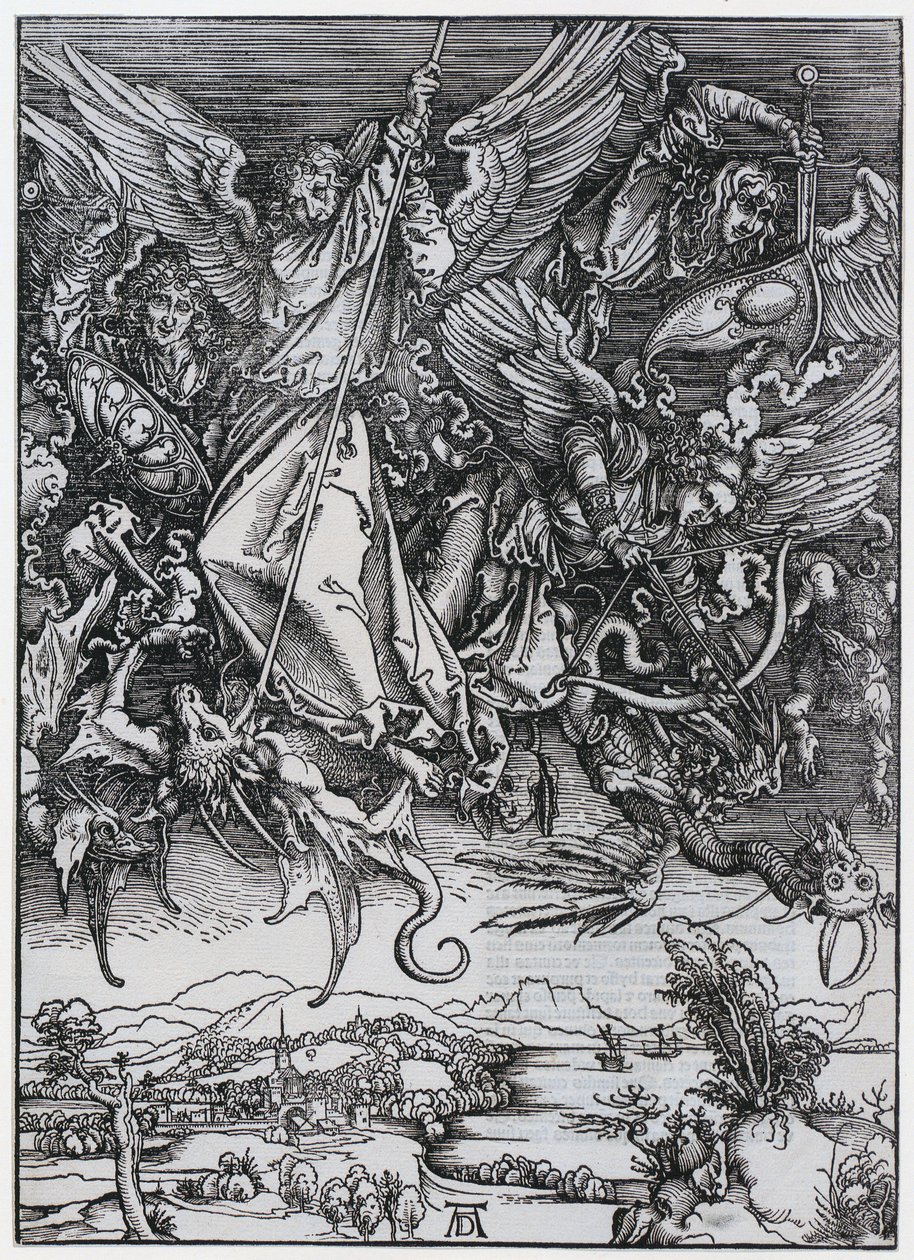Michaels kamp mod dragen, figur X, blad 12 i serien »Apokalypsen« af Albrecht Dürer