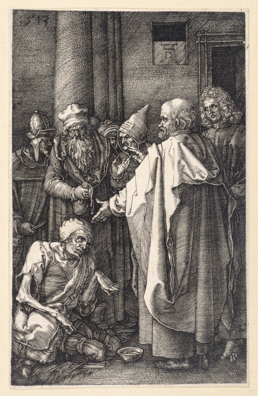 Peter og Johannes helbreder en lam tigger i templet (Kobberstikspassionen) af Albrecht Dürer