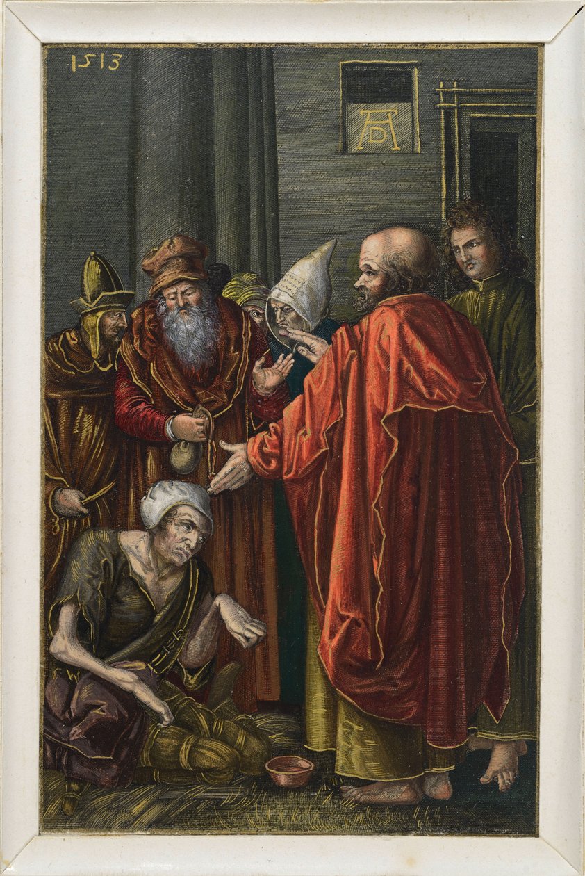 Peter og Johannes helbreder en lam tigger i templet af Albrecht Dürer