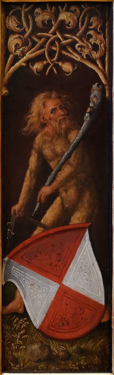 Porträt von Oswolt Krel: "Sylvan Men" mit Wappenschildern von Agathe von Esendorf af Albrecht Dürer