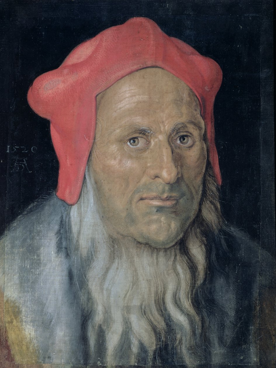 Portræt af en skægget mand i en rød hat, 1520 af Albrecht Dürer