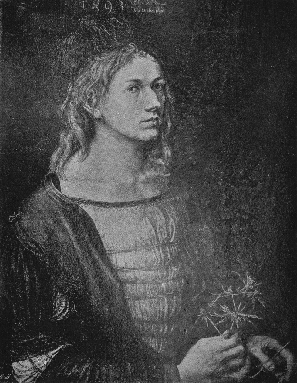 Portræt af kunstneren, der holder en tidsel, 1493, 1906 af Albrecht Dürer