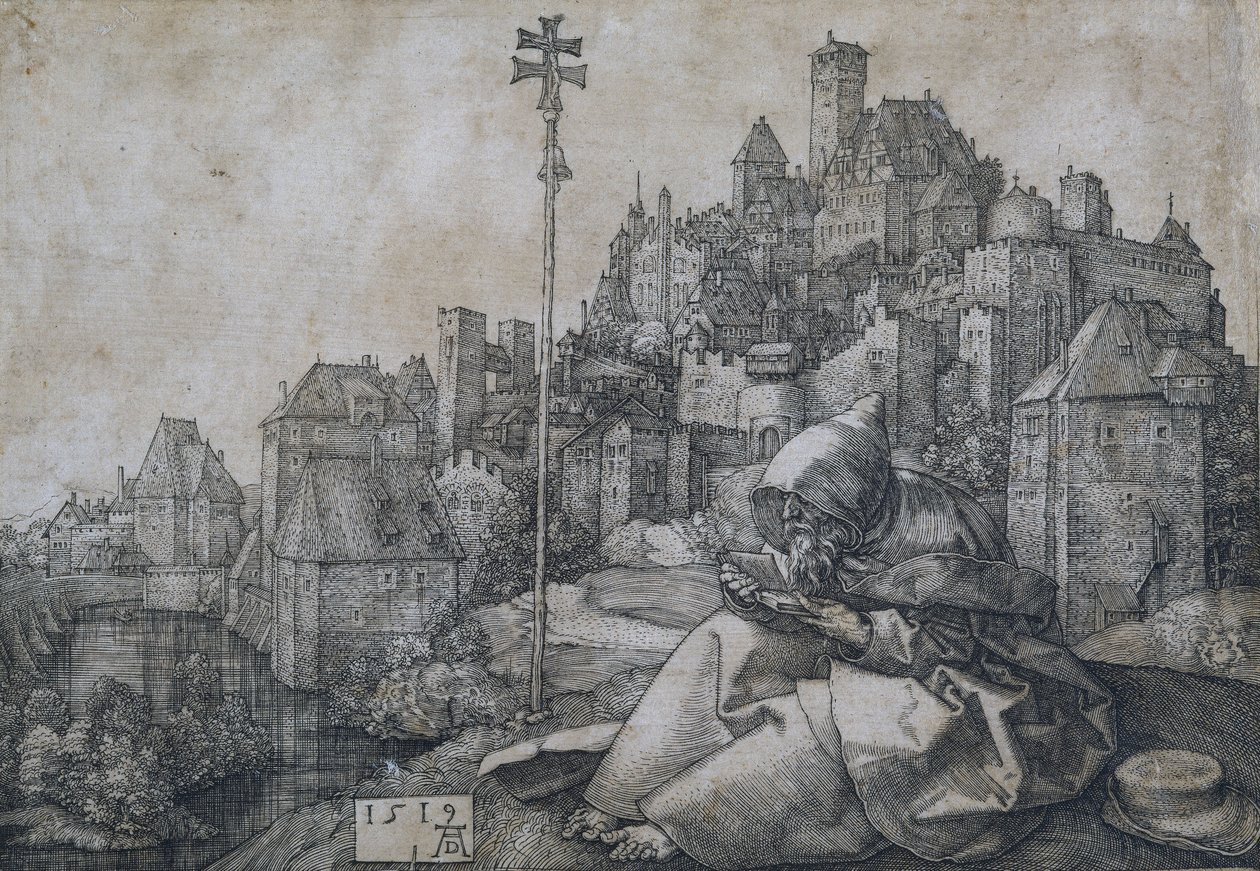 Sankt Antonius foran byen, 1519 af Albrecht Dürer