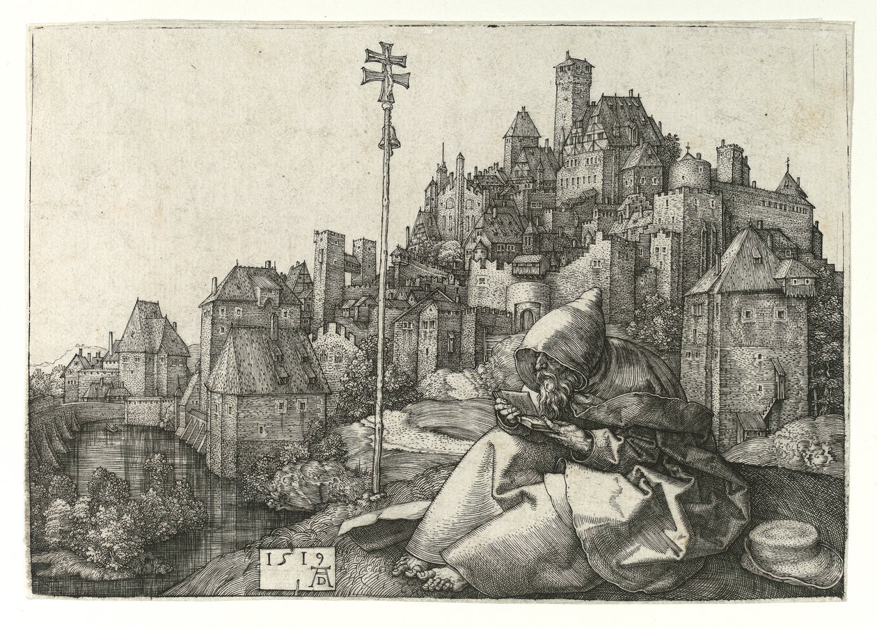Sankt Antonius læser. 1519 af Albrecht Dürer