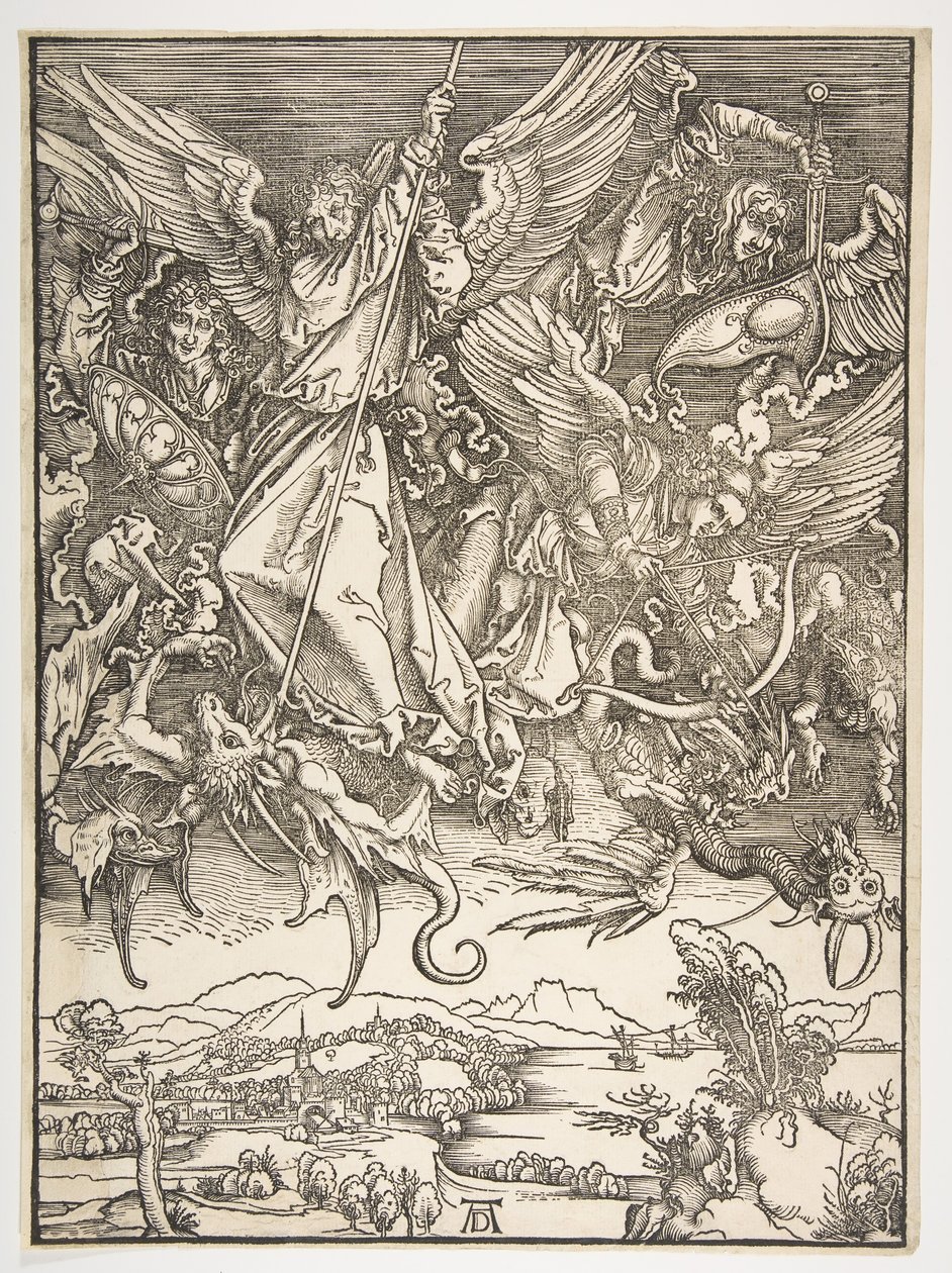 Sankt Michael og dragen, fra Apokalypsen, ca. 1498. af Albrecht Dürer