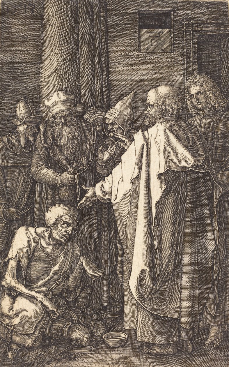 Sankt Peter og Sankt Johannes helbreder en krøbling ved templets port, 1513. af Albrecht Dürer