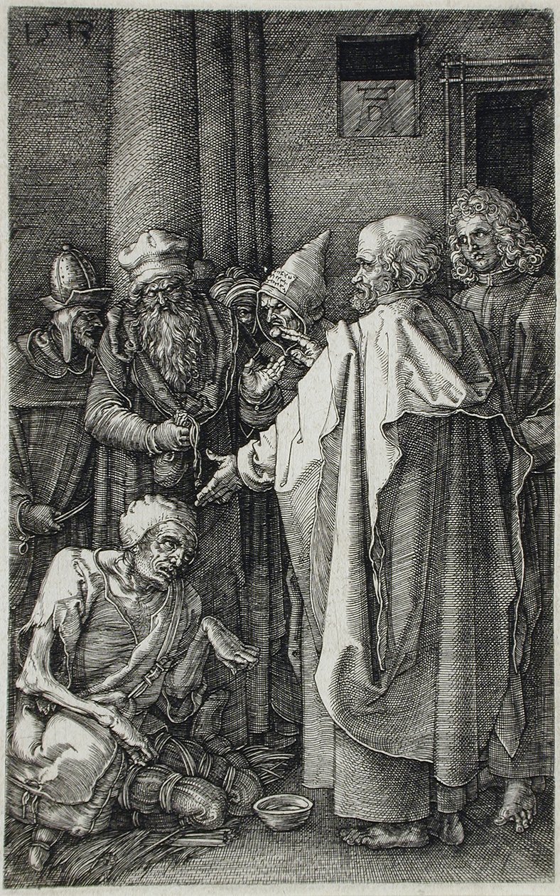Sankt Peter og Johannes helbreder en lam ved templets port af Albrecht Dürer