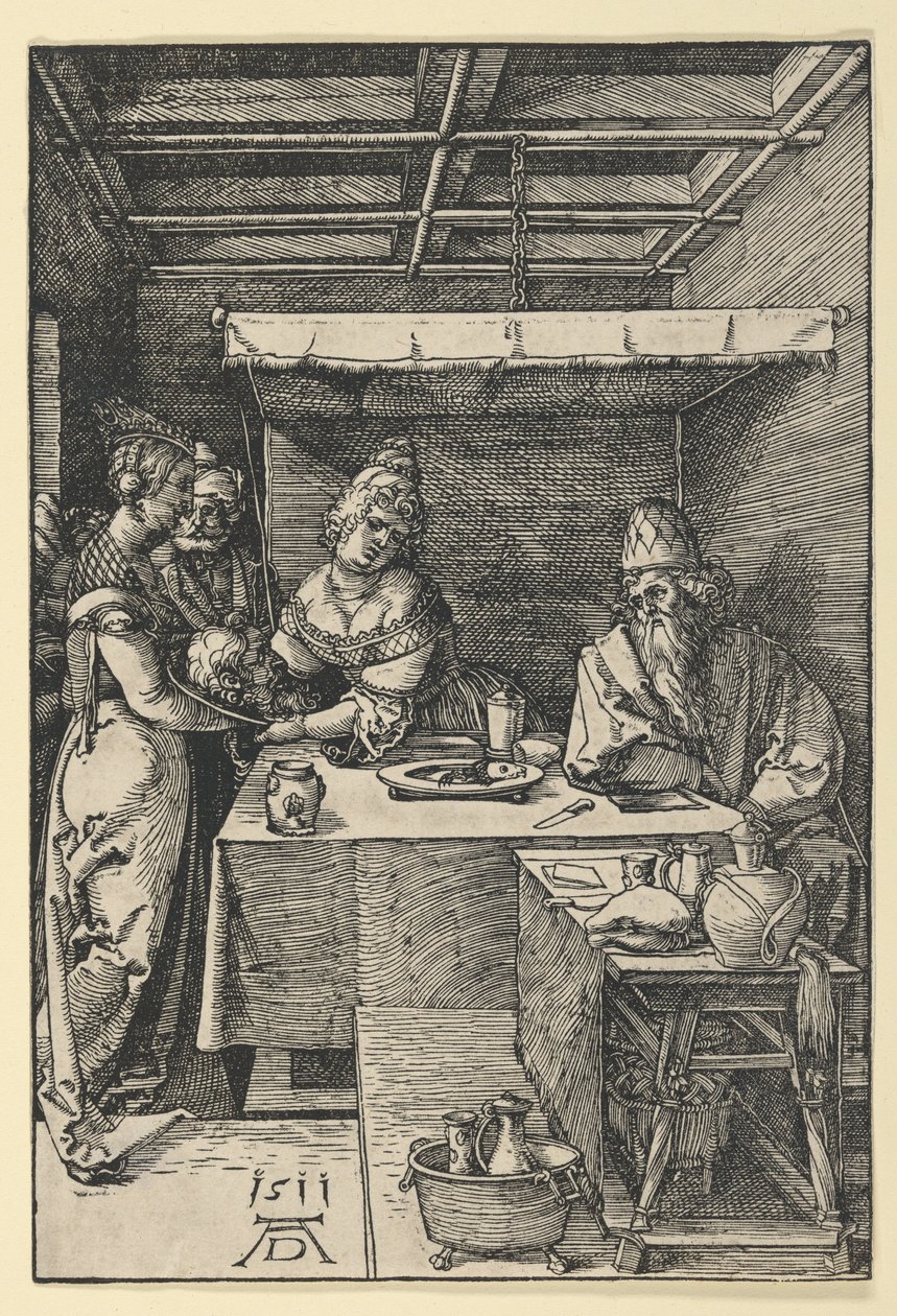 Salome overrækker Johannes Døberens hoved til sin mor, Herodias af Albrecht Dürer