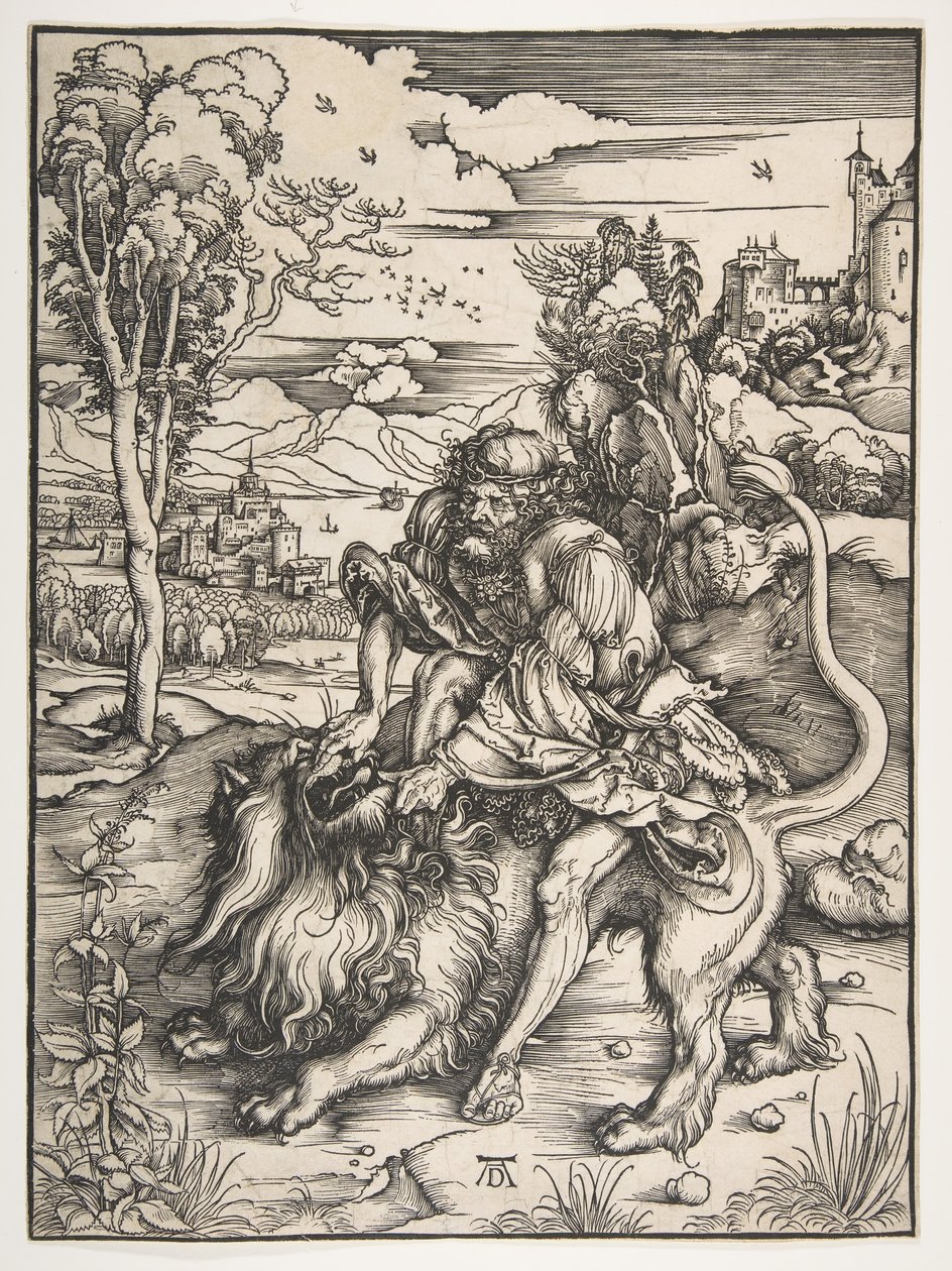 Samson river løven, ca. 1497-98. af Albrecht Dürer