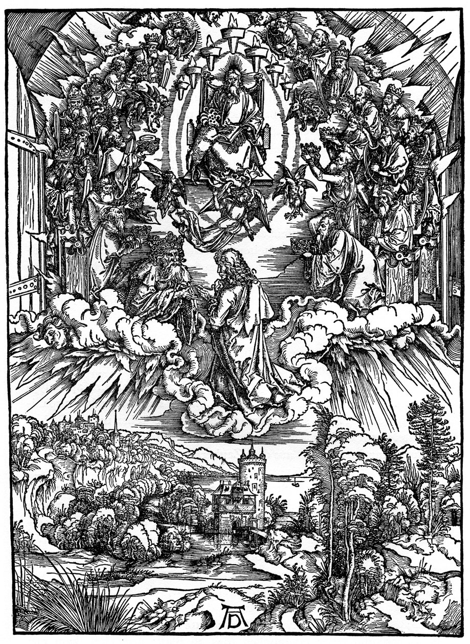 Scene fra Apokalypsen, Johannes foran Gud Faderen og de fireogtyve ældste, 1498, 1936. af Albrecht Dürer